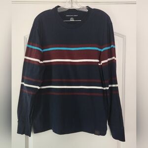 MEN'S AMERICAN EAGLE BLUE STRIPE COTTON LONG-SLEEVE T-SHIRT SIZE MEDIUM